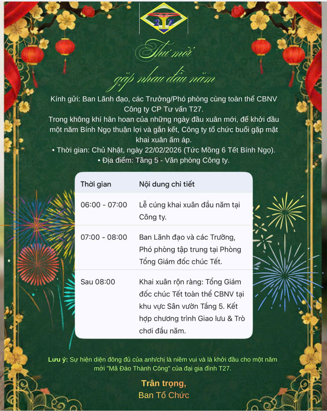 Thư mời gặp mặt đầu xuân Bính Ngọ 2026