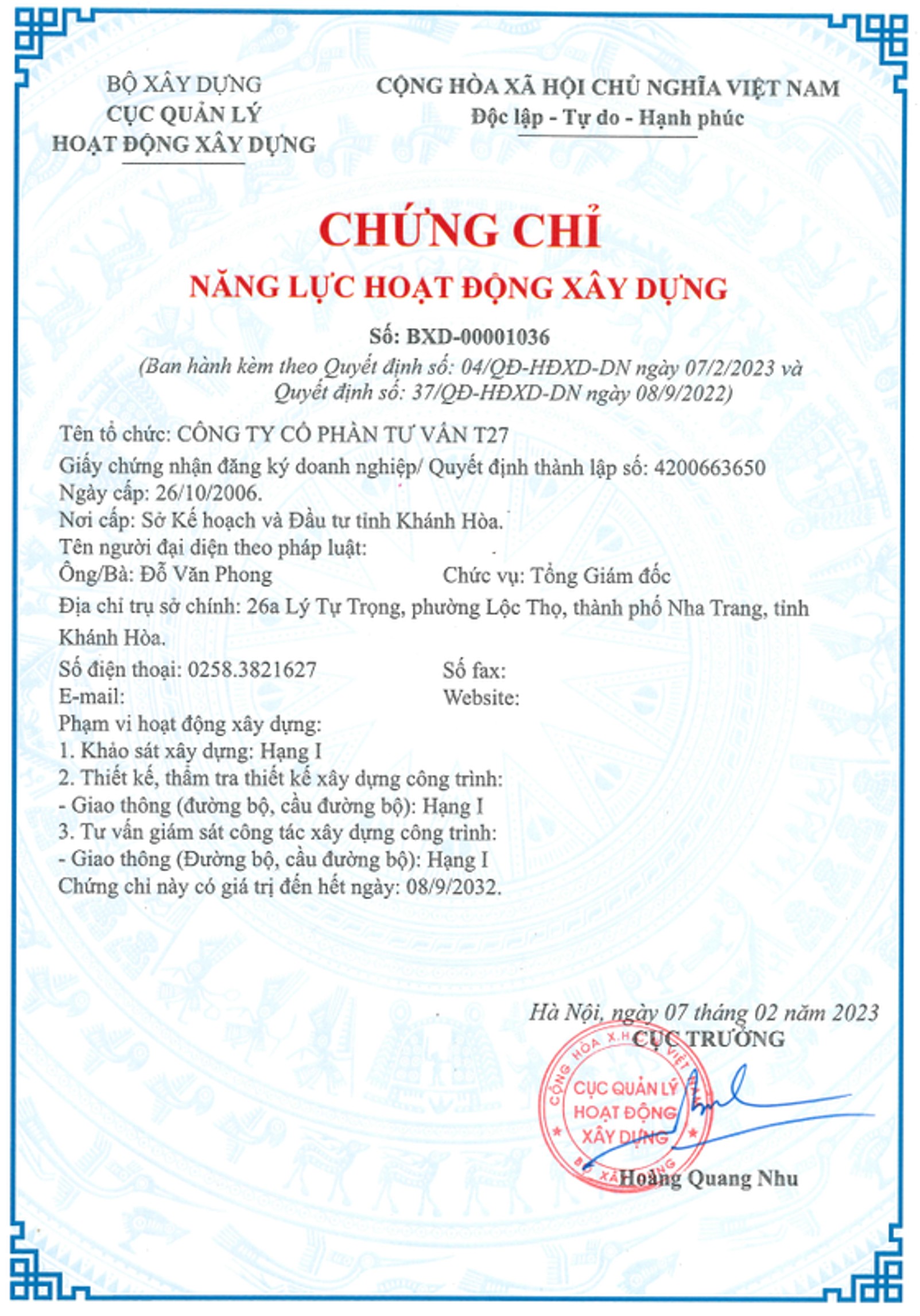 Chứng chỉ Năng lực HĐXD - Bộ Xây Dựng